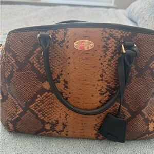 Coach Tan and Brown Snake Print Satchel